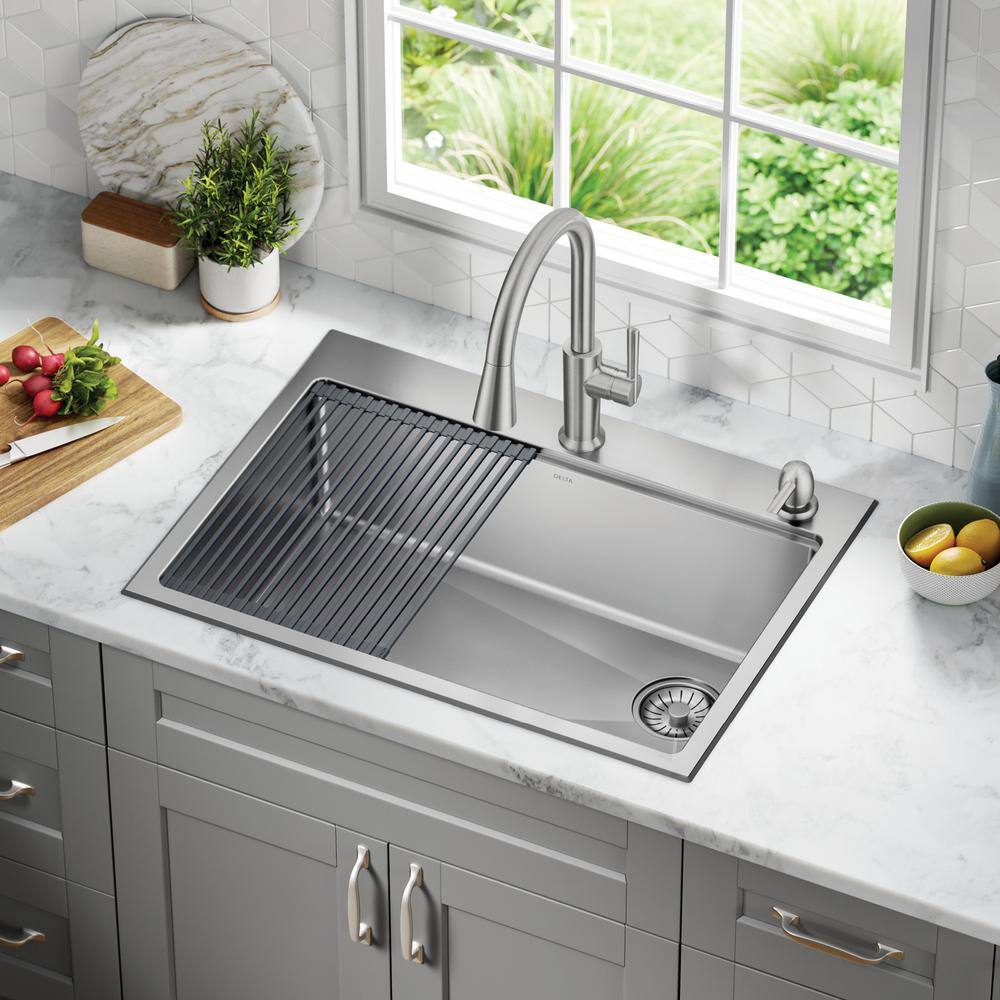 Delta Emery Stainless Steel 30 in. Single Bowl UndermountDrop-In Workstation Kitchen Sink with Accessories 95A9135-30S-SS-3D