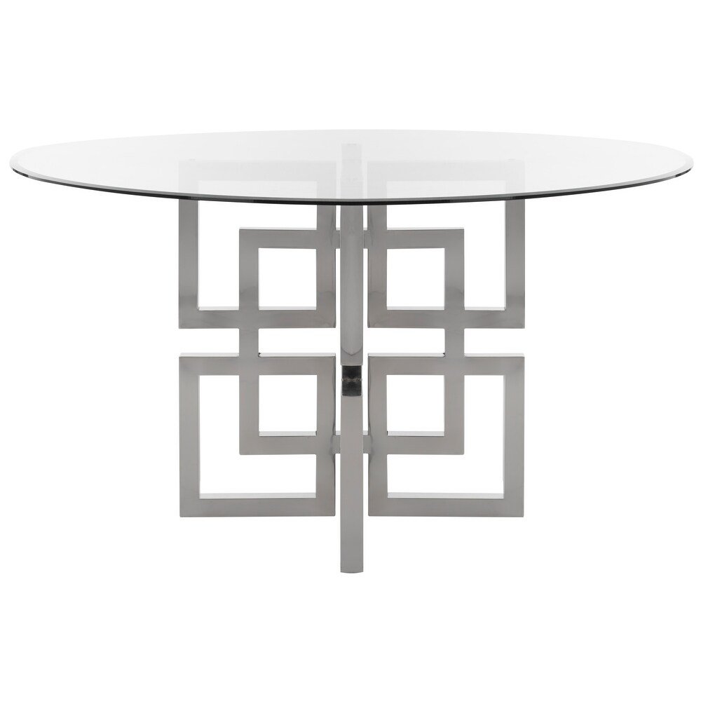 SAFAVIEH Couture Harlan 54 inch Glass Top Round Dining Table   54 in. W x 54 in. L x 40 in. H