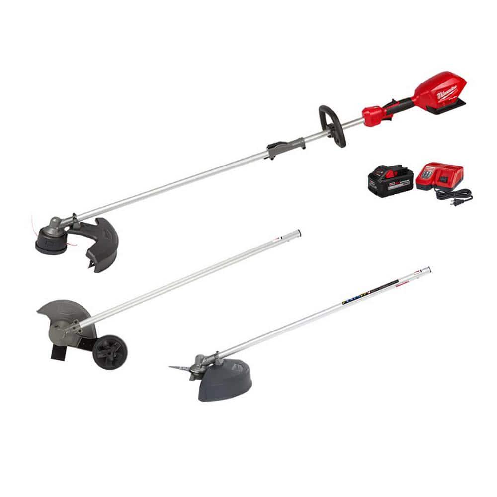 Milwaukee M18 FUEL 18V LithiumIon Brushless Cordless QUIKLOK String Trimmer 8Ah Kit wM18 FUEL Brush Cutter and Edger Attachments