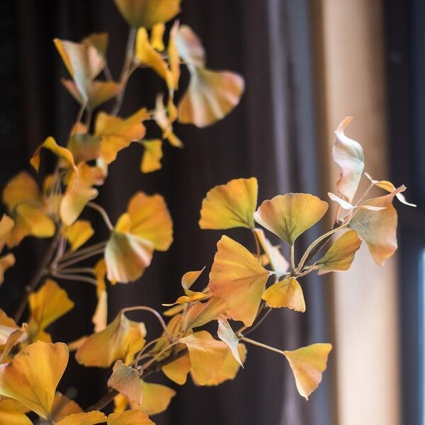 RusticReach Artificial Ginkgo Leaf Stem in Yellow 37 Tall