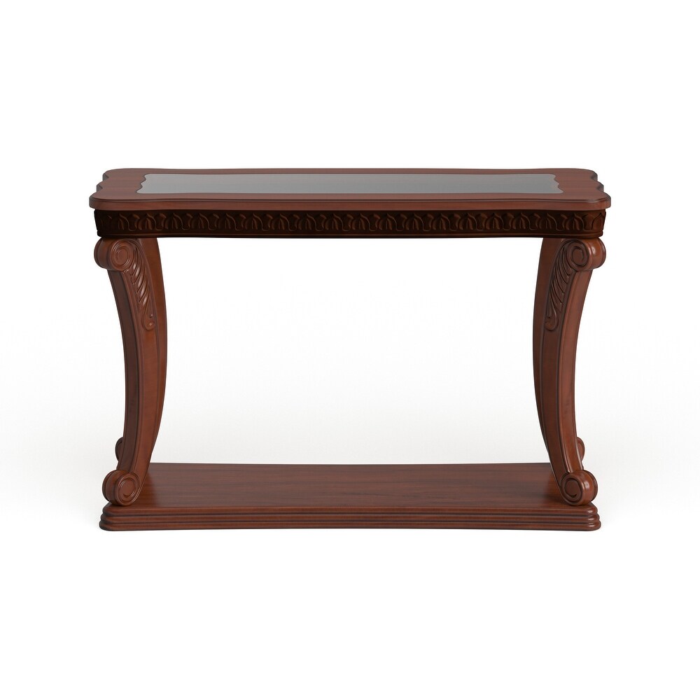 Derg Traditional Dark Oak 48 inch Glass Top Insert 1 Shelf Sofa Table by Furniture of America