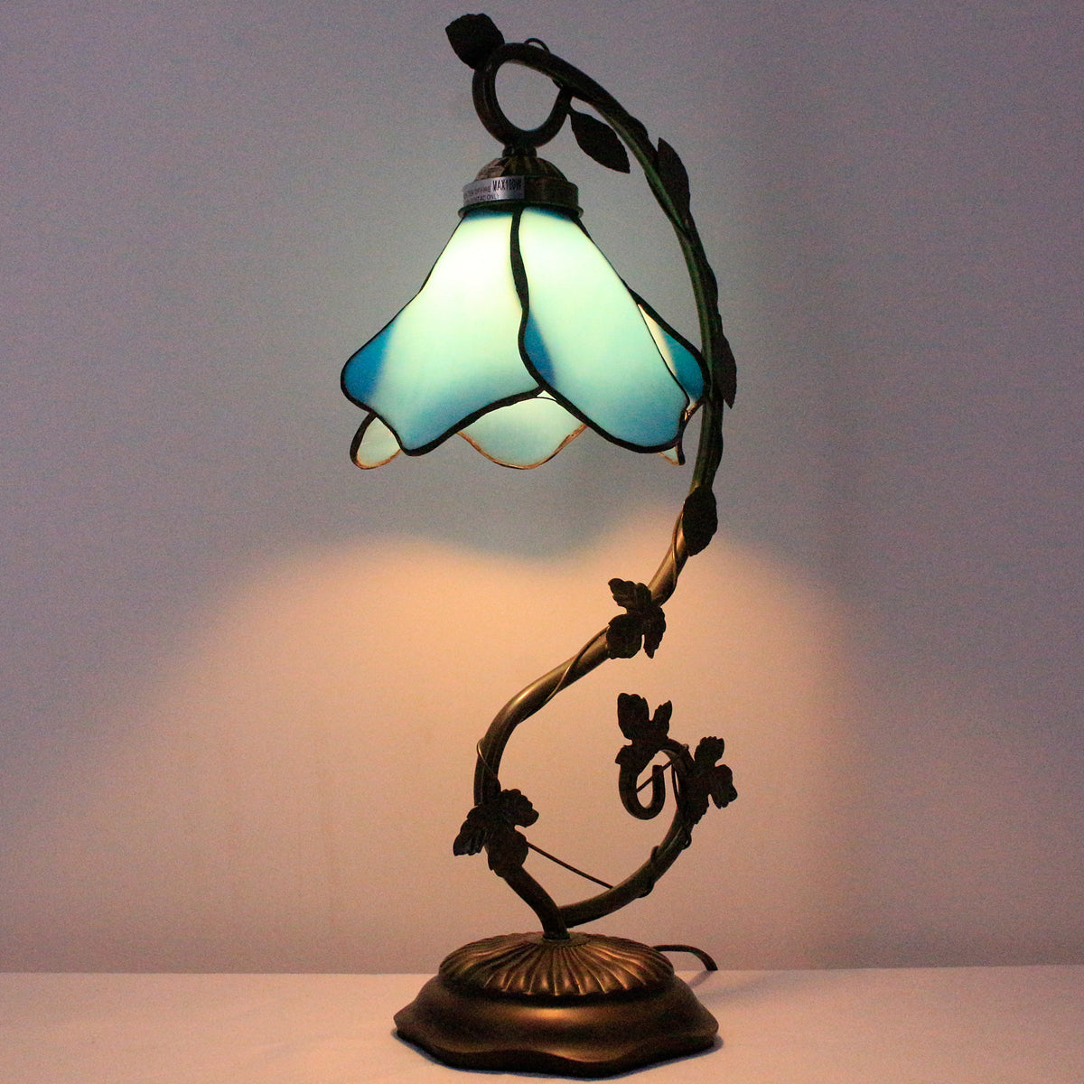  Lamps Stained Glass Table Desk Reading Lamp Crystal Bead Sea Blue Dragonfly Style Shade W6H21 Inch for Living Room Bedroom Bookcase Dresser Coffee Table