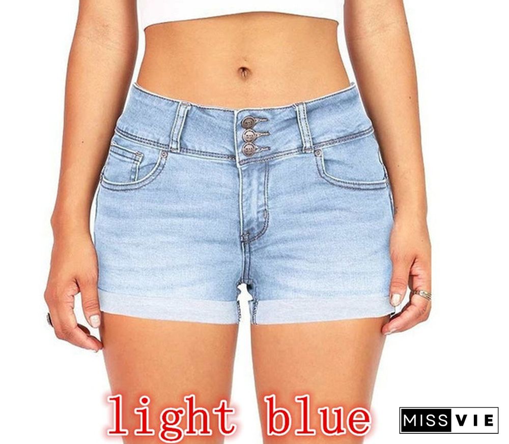 Plus Size Womens Ladies High Waist Short Jeans Shorts Denim Pants