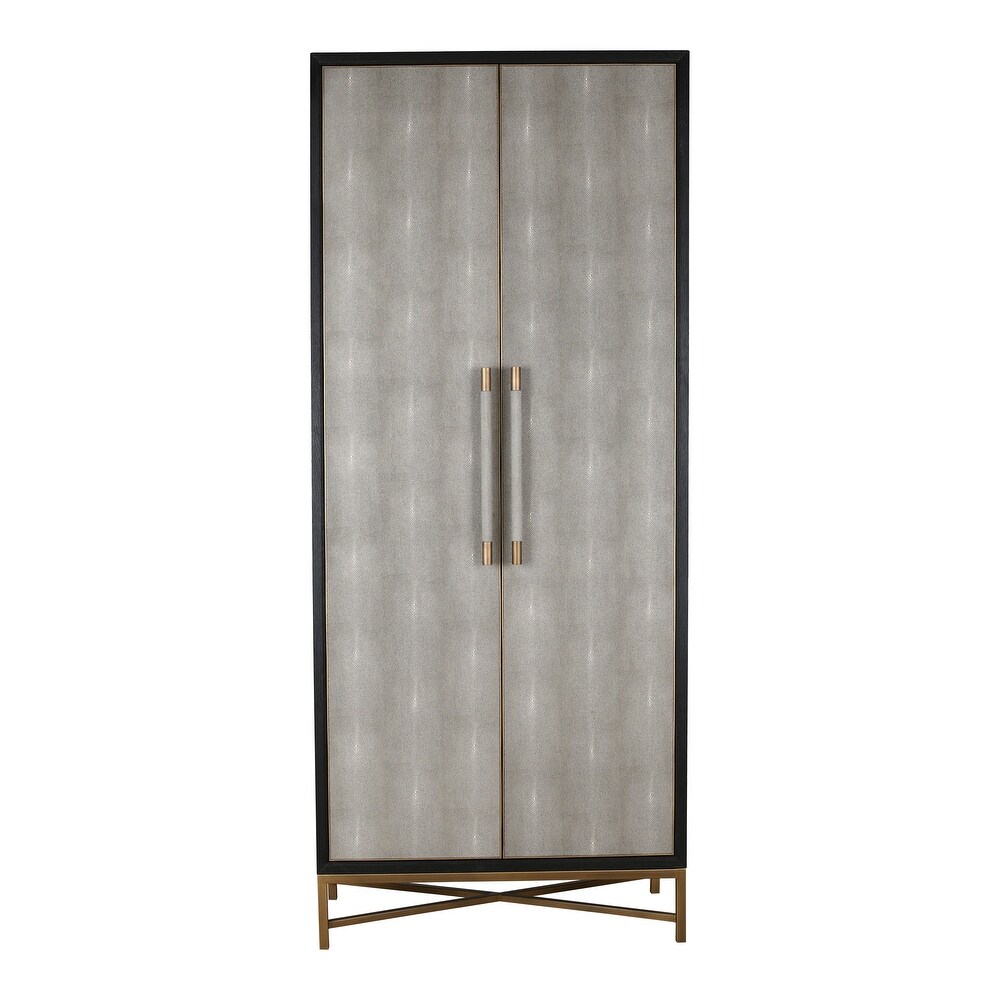 Aurelle Home Milton Solid Oak   Brass Tall Cabinet