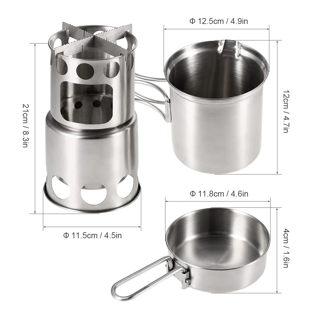 Amazon portable Combo Wood Burning camping Stove and Cooking Pot Set for Outdoor picnic Fishing Hiking