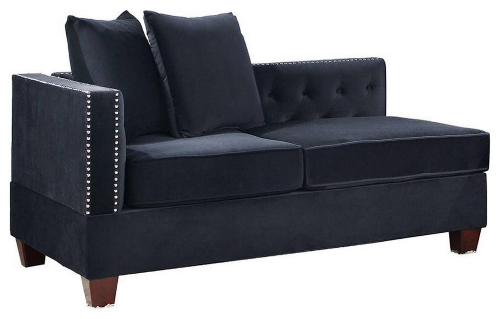 Mina 58 quotOne Arm Reversible Chaise  2 Pillows  Nailhead Trim  Black   Transitional   Indoor Chaise Lounge Chairs   by VirVentures  Houzz