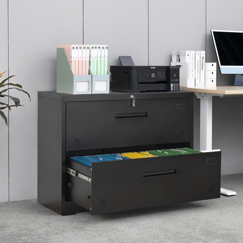 2 Drawer Lateral Filing Cabinet for Legal/Letter A4 Size  Large Deep Drawers Locked By Keys for Home office