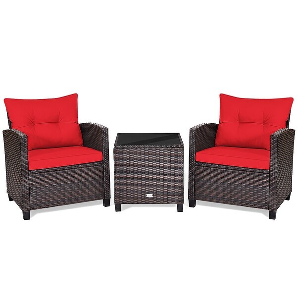 Outdoor 3piece Cushioned Rattan Patio Furniture Conversation Set