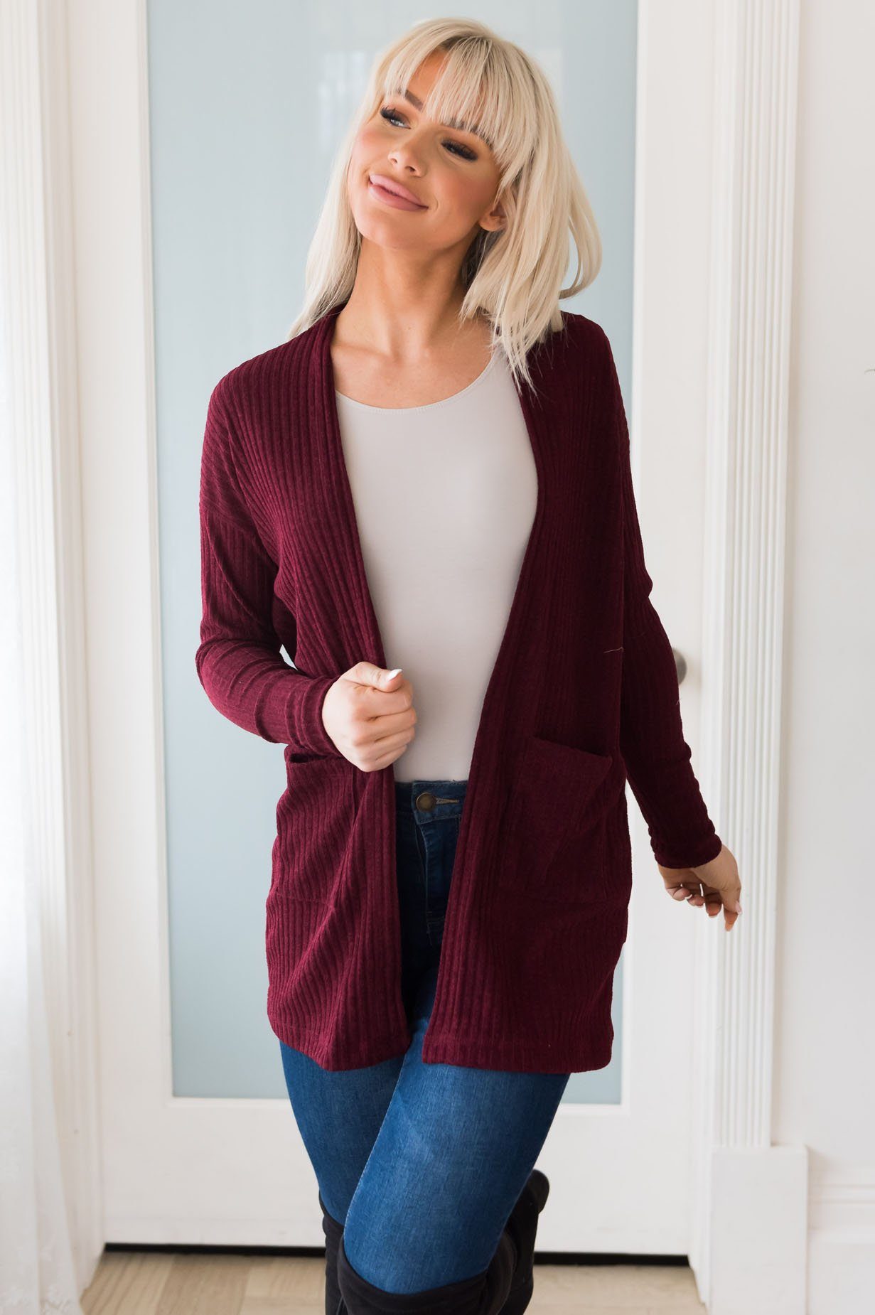 Spring Horizon Modest Ribbed Cardigan