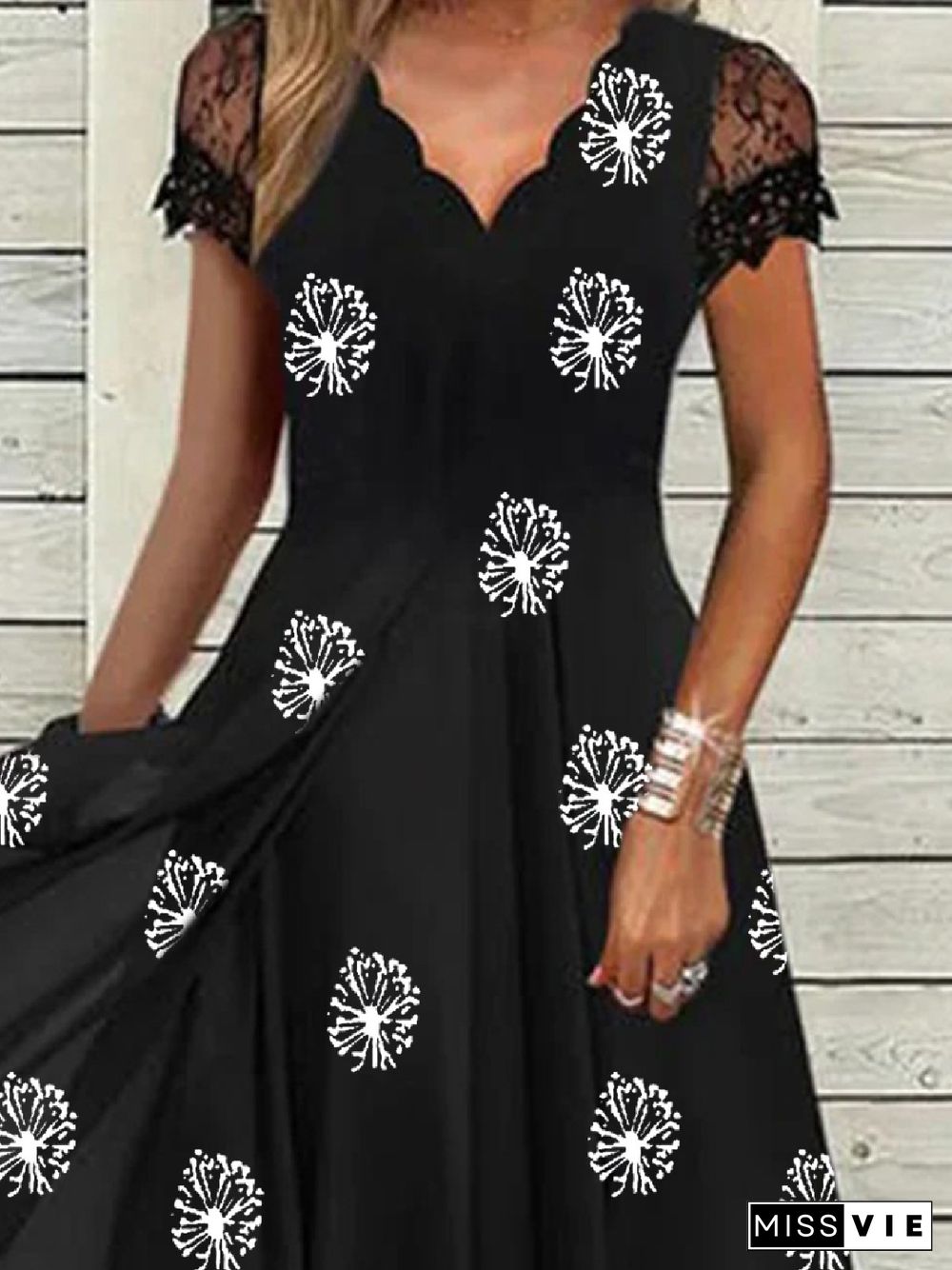 Casual Dandelion Loose V Neck Short Sleeve Dresses