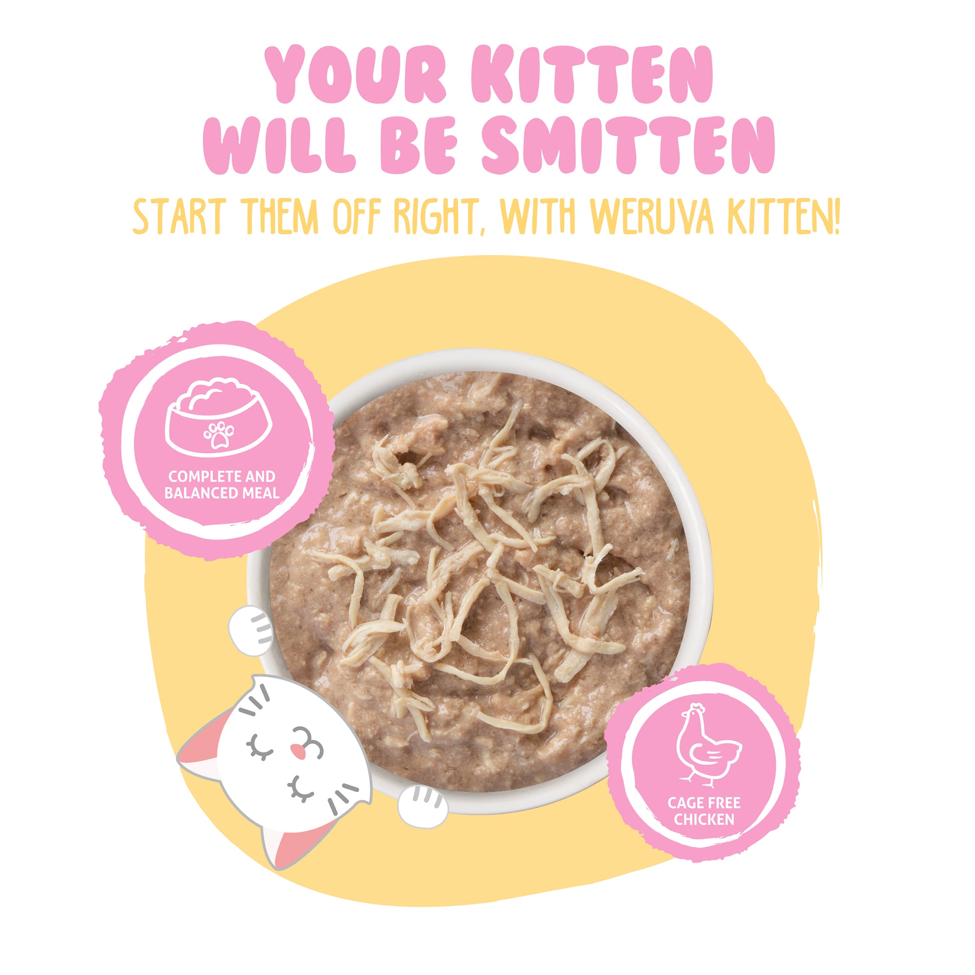 WERUVA Kitten Shredded Chicken Formula Au Jus Wet Cat Food， 3 oz.， Case of 12