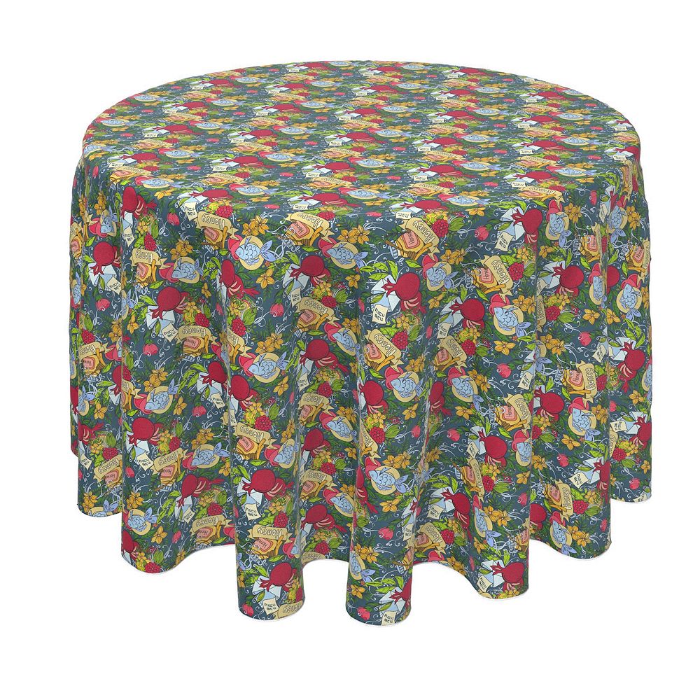 Round Tablecloth， 100% Polyester， 60 Round， Happy Jewish New Year