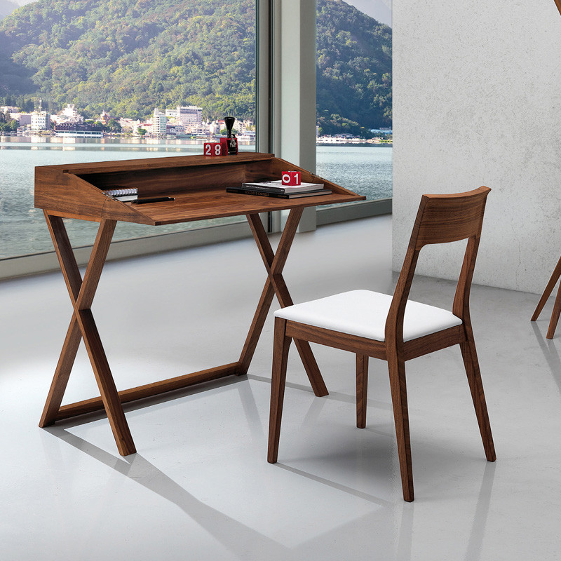 Coy Dining Chair  Solid Walnut Wood Frame With White Pu Cover   Modern   Dining Chairs   by Peachtree Fine Furniture  Houzz