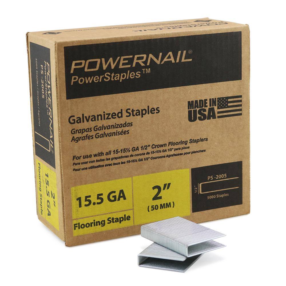 POWERNAIL 12 in. Crown x 2 in. Leg x 15.5-Gauge Steel Flooring Staple (5000 Staples per Case) PS2005