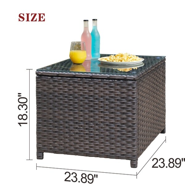 XIZZI Outdoor Rattan Wicker Coffee Table with Glass Top