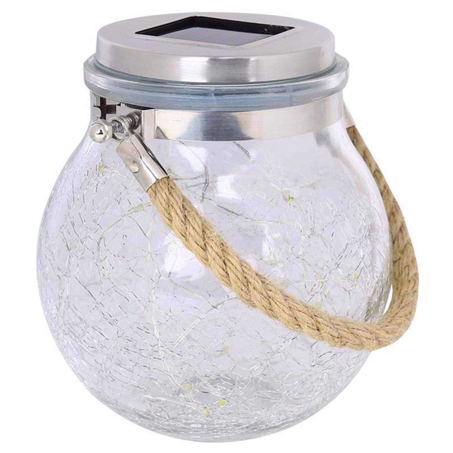 Feit Solar Fixtures 5 in. Solar Power Glass Round Crackle Jar w/Fairy Lights Bronze