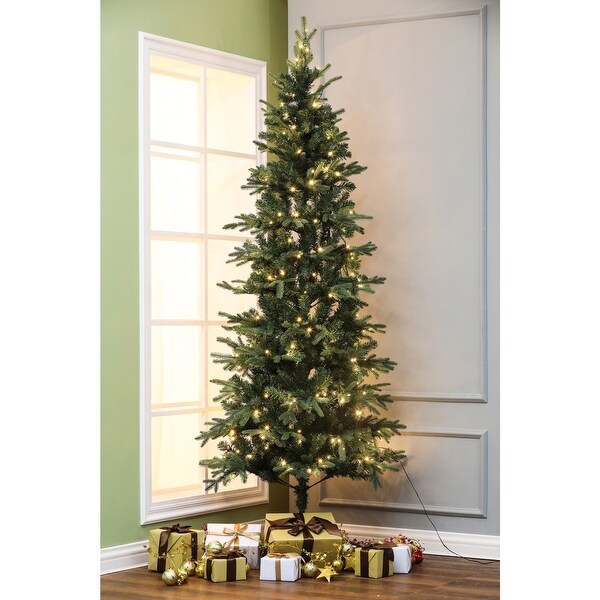 7Ft PreLit LED Artificial Slim Fir Christmas Tree with Metal Stand