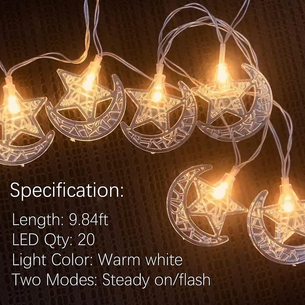 Moon Star Fairy String Lights， 9.84ft 20 Led Star Moon Decorative Lights For Home Garden Indoor Outdoor Wedding Party Holiday Bedroom Wall Decor， Rama