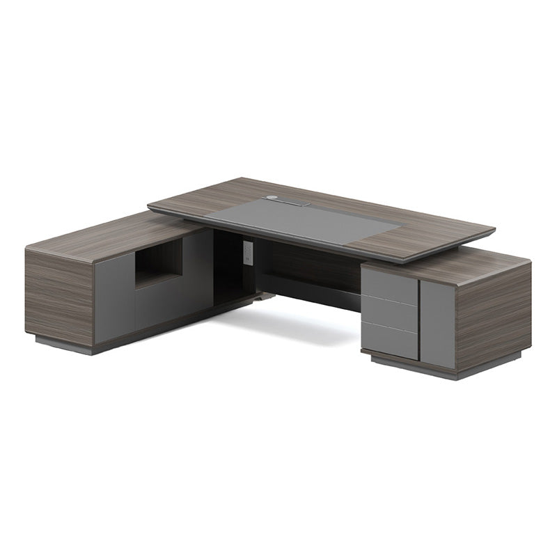 MADDOK Executive Desk with Left Return 280cm - Chocolate & Charcoal Grey