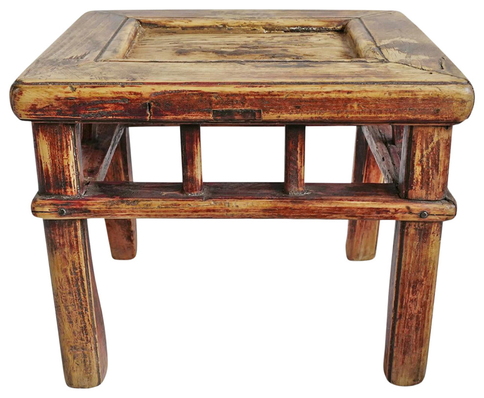 Consigned Vintage Elm Farm Stool   Asian   Side Tables And End Tables   by Design Mix Furniture  Houzz