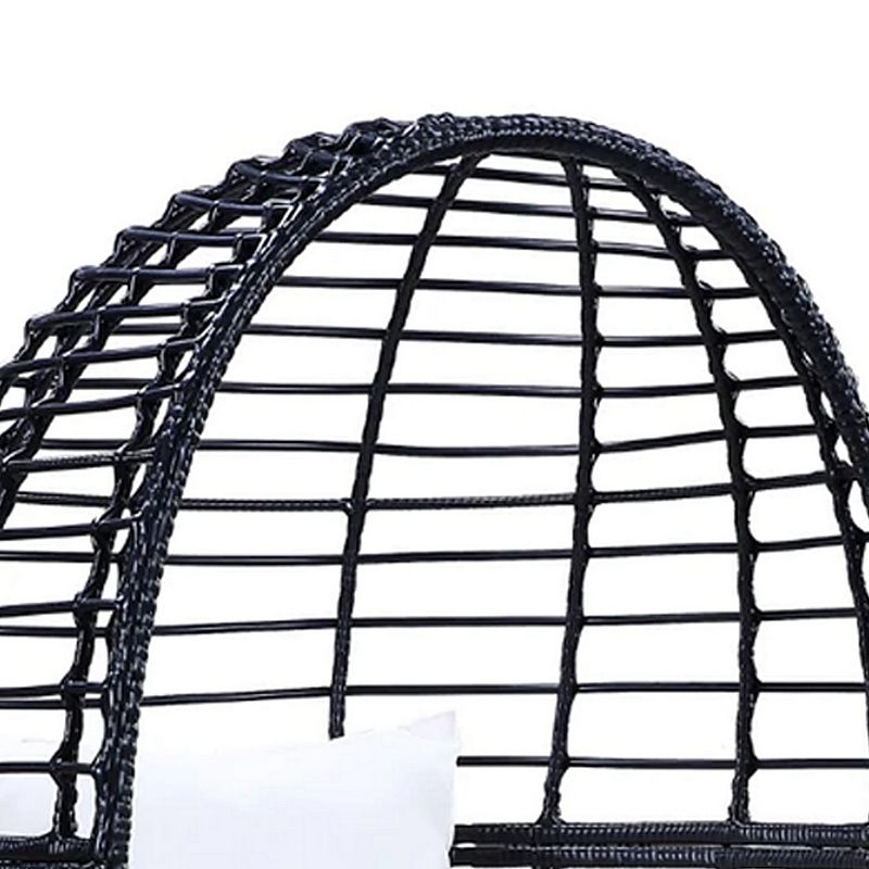 Loe 32 Inch Patio Lounge Chair， Oval Shape， Resin Rattan Wicker， Black