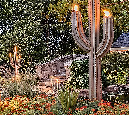 Desert Steel 5' Saguaro Garden Cactus Statue and Tiki Torch