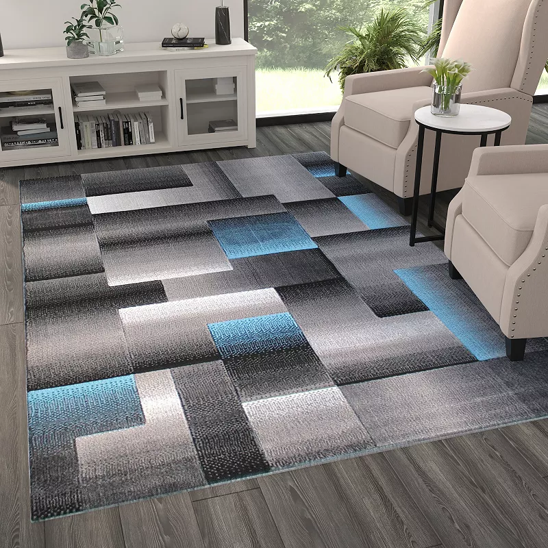 Masada Rugs Masada Rugs Trendz Collection 6'x9' Modern Contemporary Area Rug in Blue， Gray and Black-Design Trz861