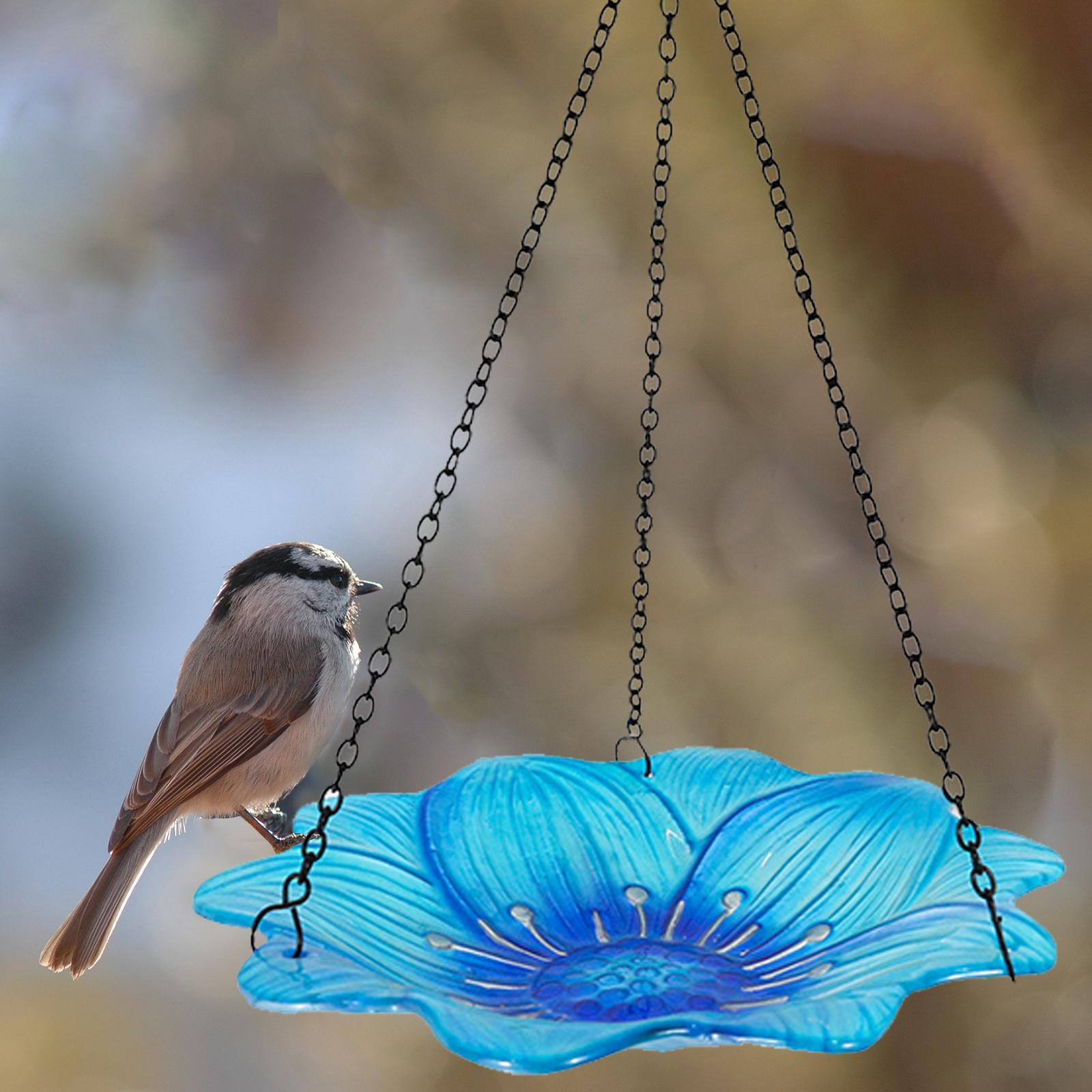 Hanging Bird Bath for Outdoor Patio Backyard Glass Bowl Bird Bath with Metal Chain and Hook 10inch