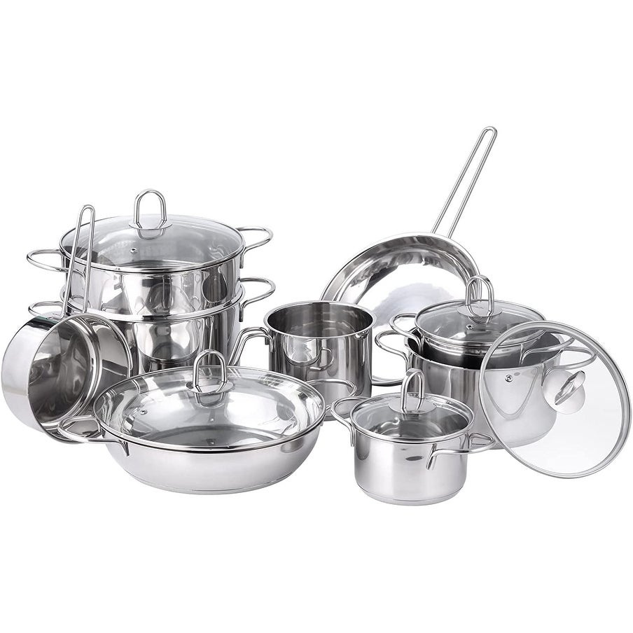 14 Pc Stainless Steel Cookware Set - stainless steel pots and pans set， cookware set Hungered Handle with Lids