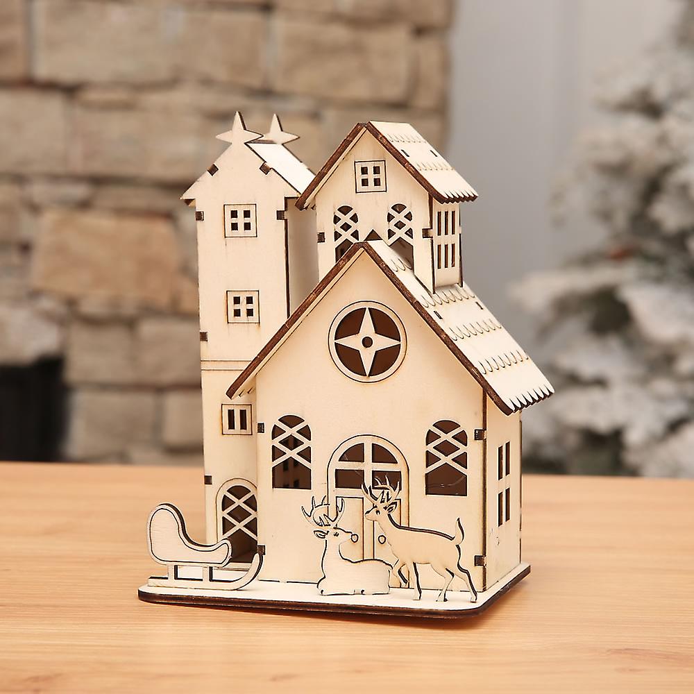 Hanging Wood Chalet With Led Light Christmas Decorative Hotel Bar Cafe House Christmas Tree Decoration Festival Xmas Ornaments