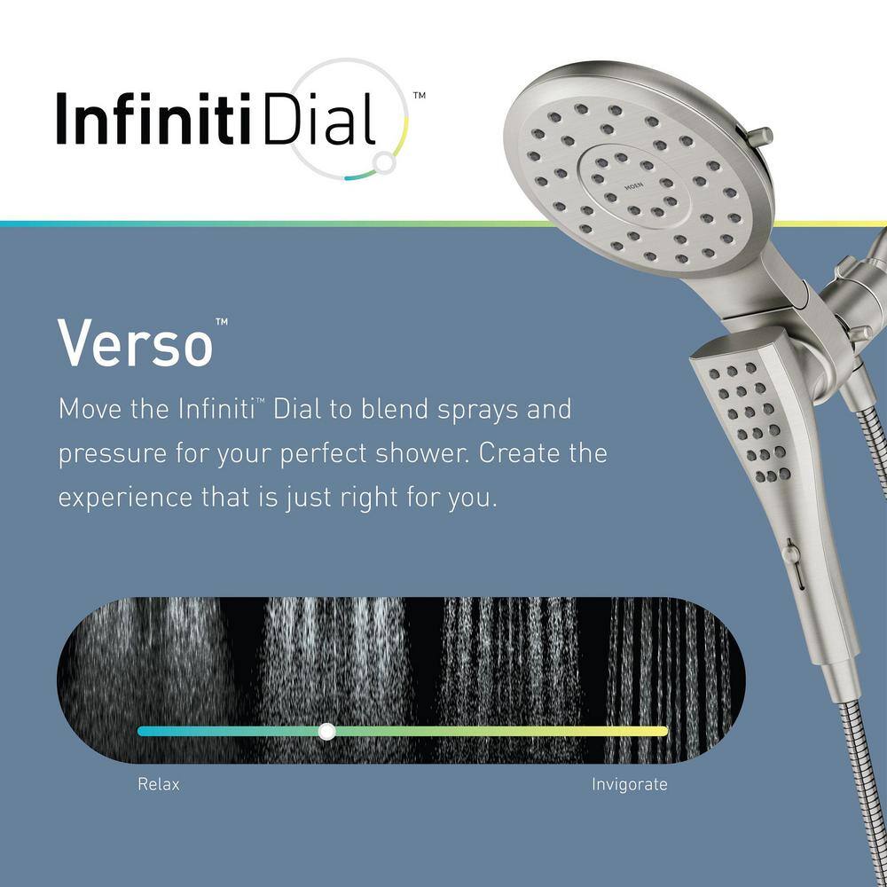 MOEN Verso 8-Spray Patterns with 1.75 GPM 7 in. Wall Mount Dual Shower Heads with Infiniti Dial in Spot Resist Brushed Nickel 220C2EPSRN