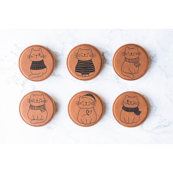 Cat Coaster Set - Set of 6 / Cat with Scarf Coasters