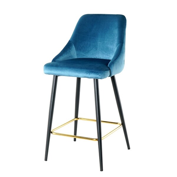 2 Pcs Luxury Modern Yellow Velvet Upholstered High Bar Stool Chair With Gold Legs