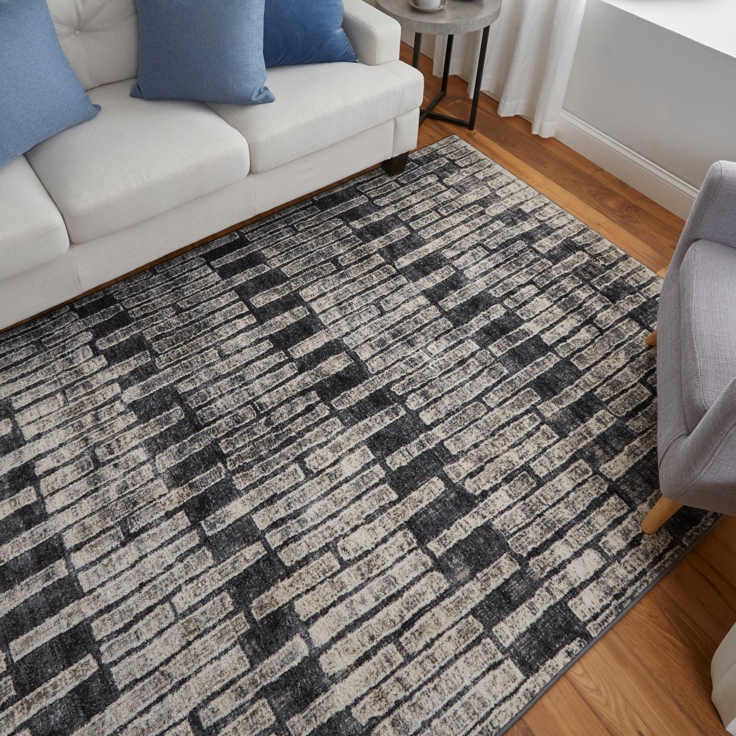 Kiba Geometric Gray/Black/Ivory Rug