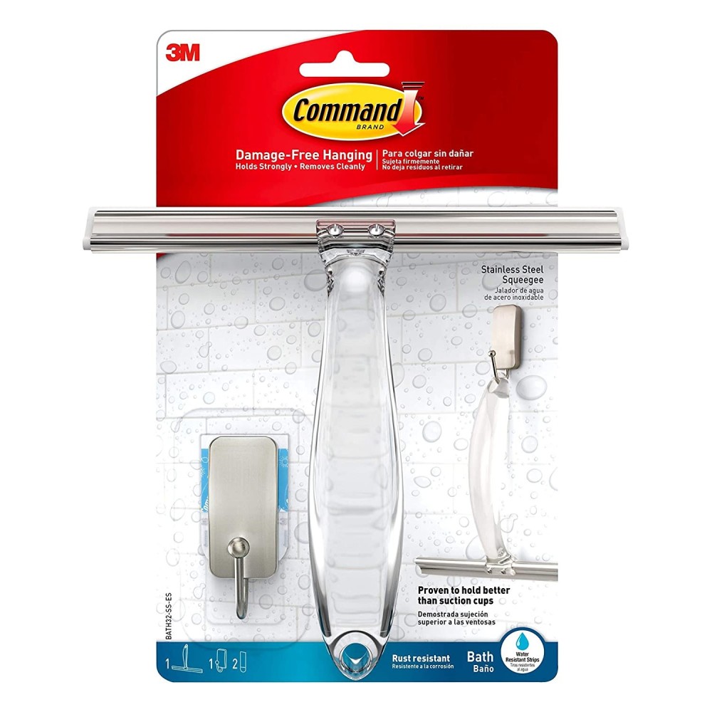 3M Command Metal Bath Squeegee and Satin Nickel Hook ;