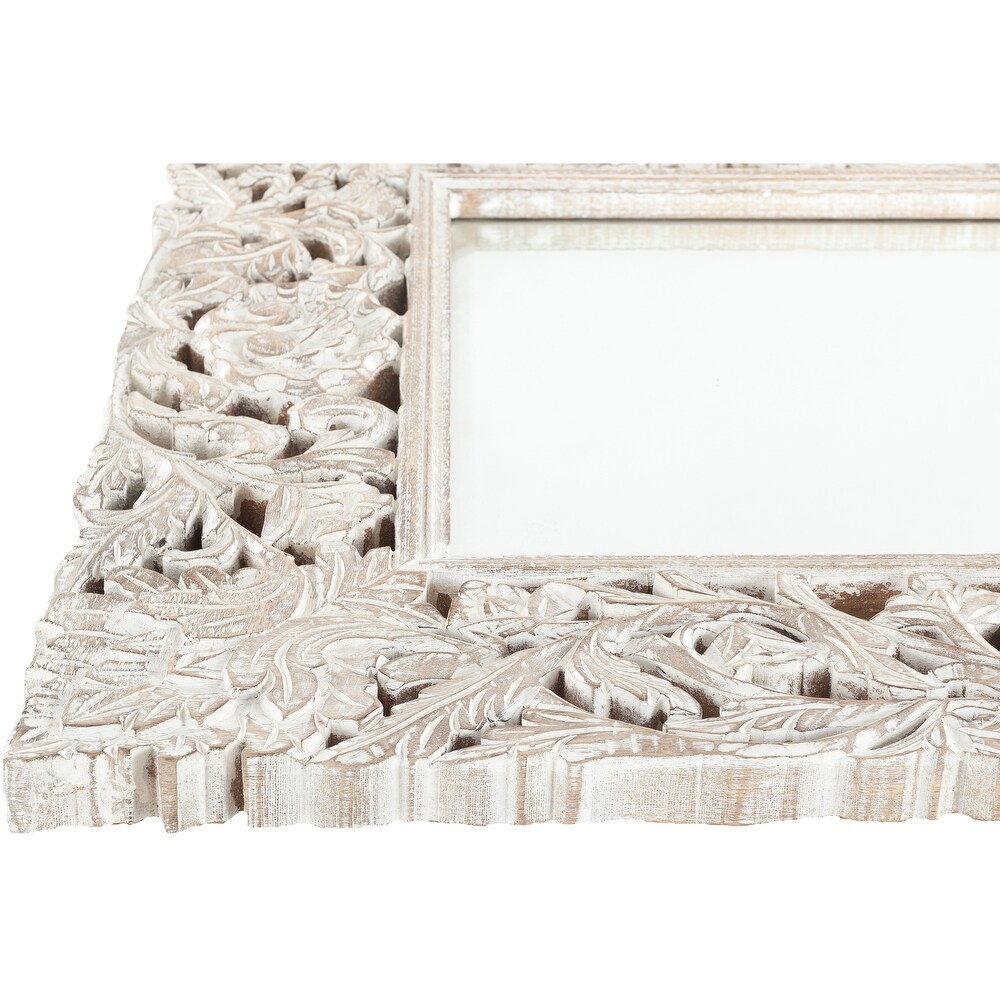 Brinley White Washed Hand Carved Bohemian Wall Mirror