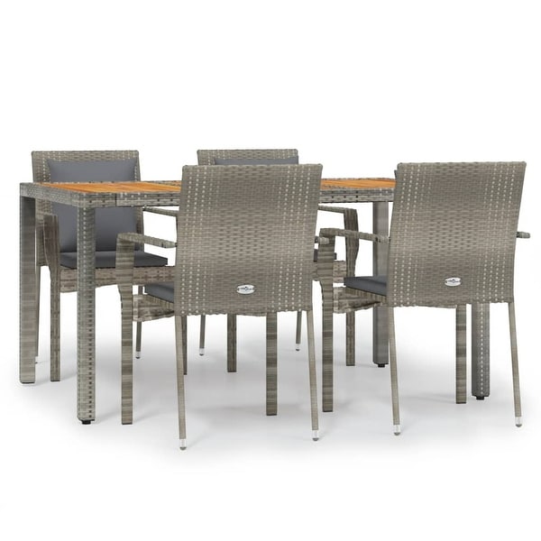 vidaXL 3 Piece Patio Dining Set with Cushions Black Poly Rattan