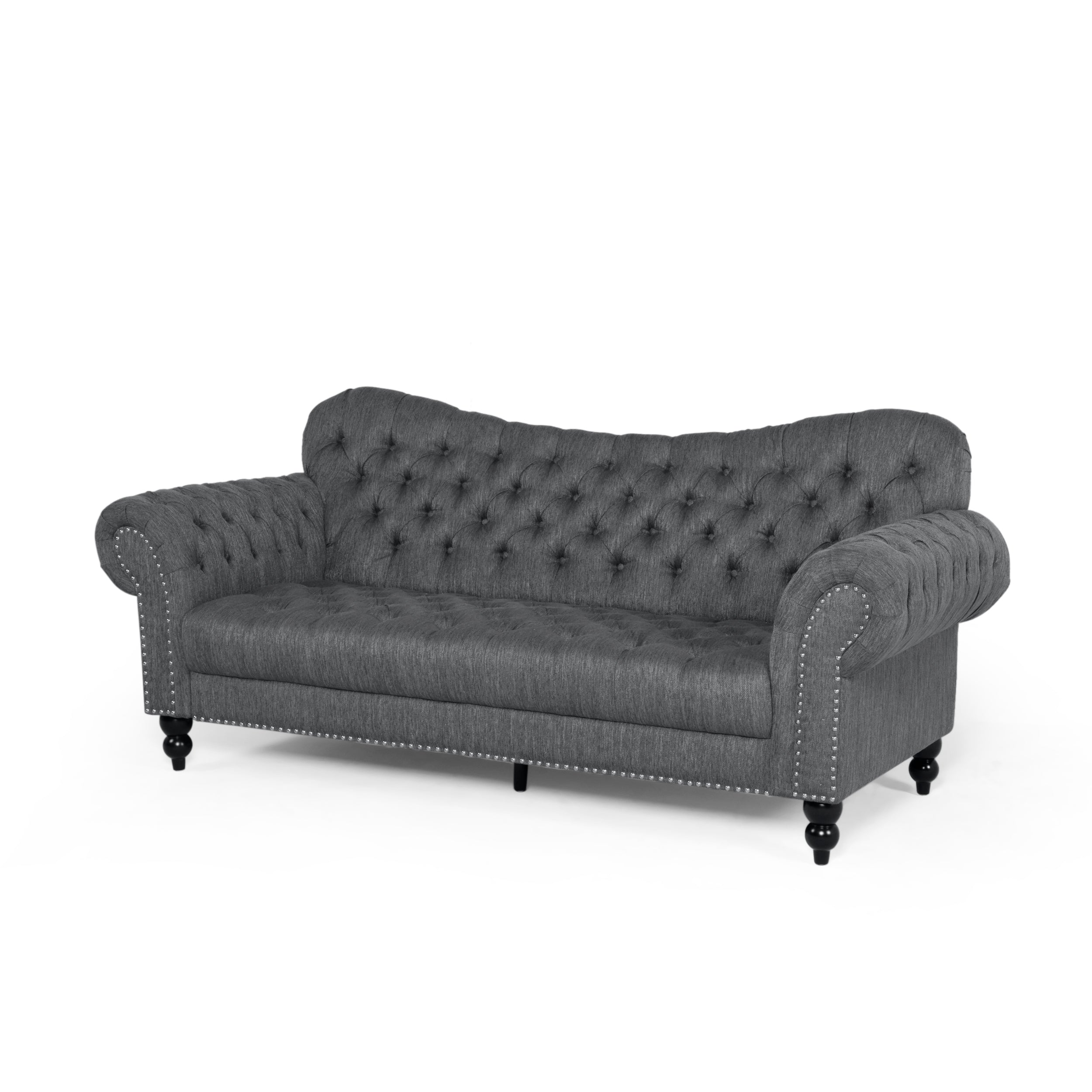 Emeric Chesterfield Button Tufted Fabric 3 Seater Sofa