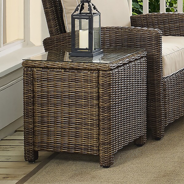 Crosley Bradenton Brown Wicker Rectangular Outdoor Side Table