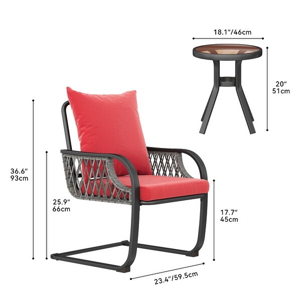 Moasis Red 3 PCs Patio Bistro Set Outdoor Furniture with Cushioned Seats