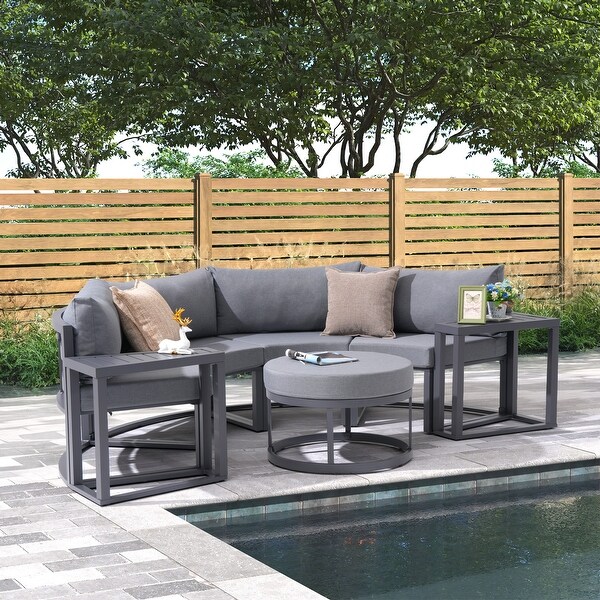 7Piece 4 Person Outdoor Aluminum Deep seating Conversation Set With Waterproof cushions