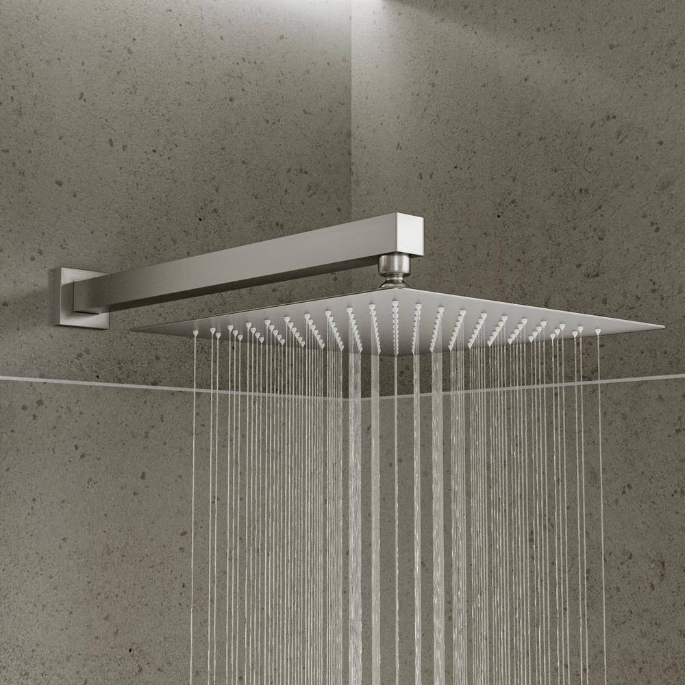 Aosspy 1-Spray Patterns with 1.5 GPM 10 in. Wall Mount Square Ceiling Fixed Shower Head in Brushed Nickel AS-0718