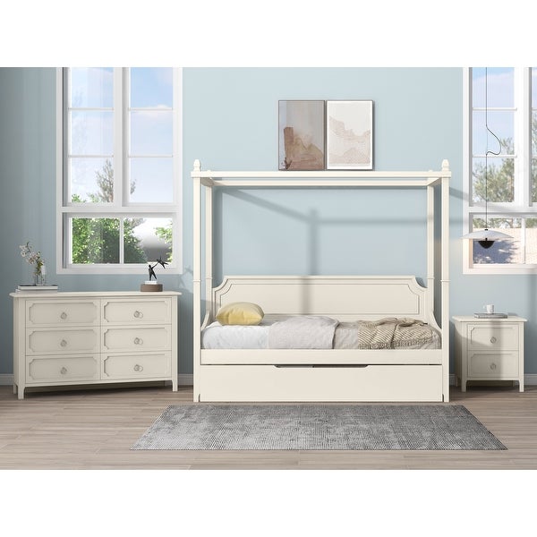 3Pcs Twin Size Canopy Daybed Bedroom Sets with Nightstand and Dresser - - 37366873