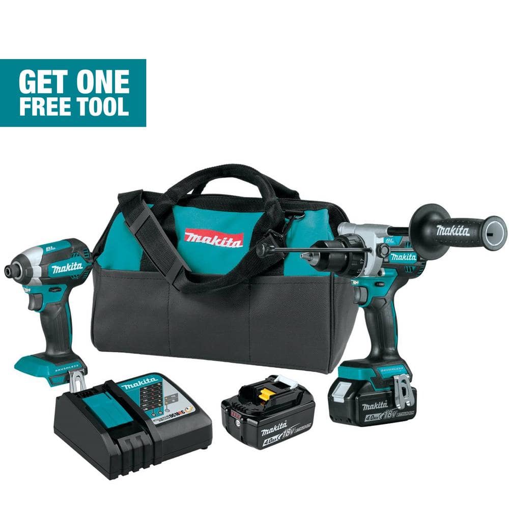 Makita 18V LXT Lithium-Ion Brushless Cordless 2-Piece Combo Kit (Hammer Drill/Impact Driver) 4.0Ah XT291M