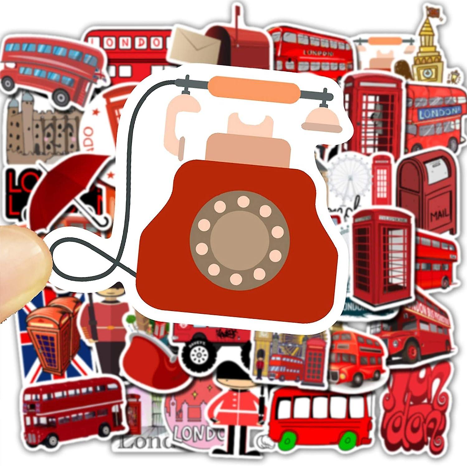 British London Stickers 50 Pcs， Union Jack Vinyl Decal， Waterproof Sticker Pack Perfect For Water Bottle， Laptop， Hydro Flask， Macbook， Phone