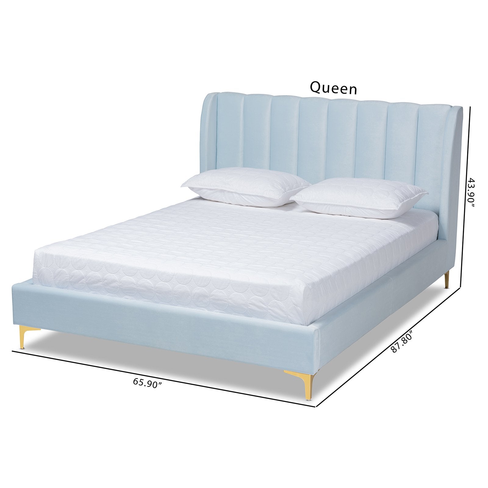 Baxton Studio Saverio Glam and Luxe Light Pink Velvet Fabric Upholstered Queen Size Platform Bed with Gold-Tone Legs