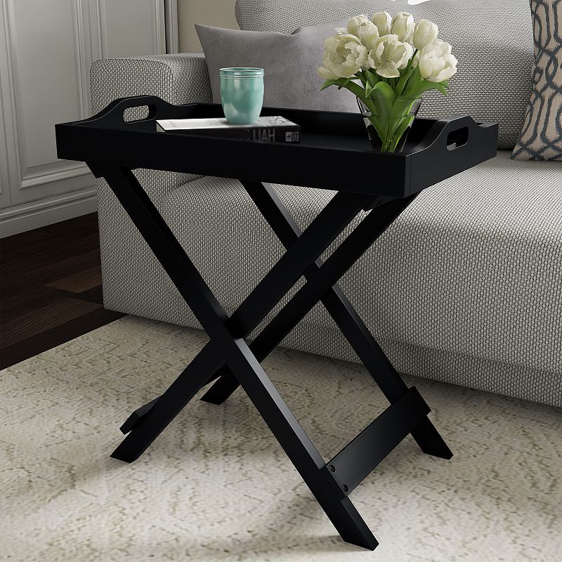 Lavish Home Folding End Table With Removable Tray