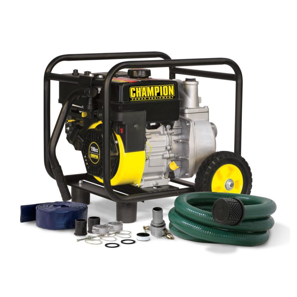 CHAMPION POWER EQUIPMENT 2-Inch Gas-Powered Semi-Trash Water Transfer Pump with Hose and Wheel Kit ; 66520