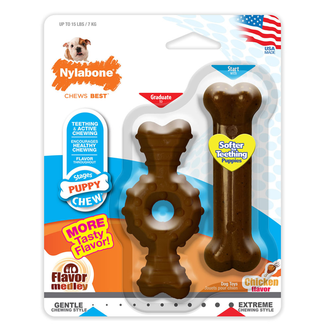 Nylabone Petite Puppy Ring/Bone Combo Twin Pack Chew Toy