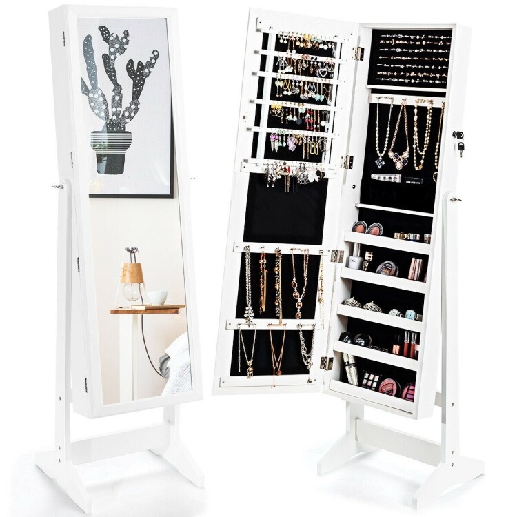 Jewelry Cabinet Stand Mirror Armoire with Large Storage Box   16\